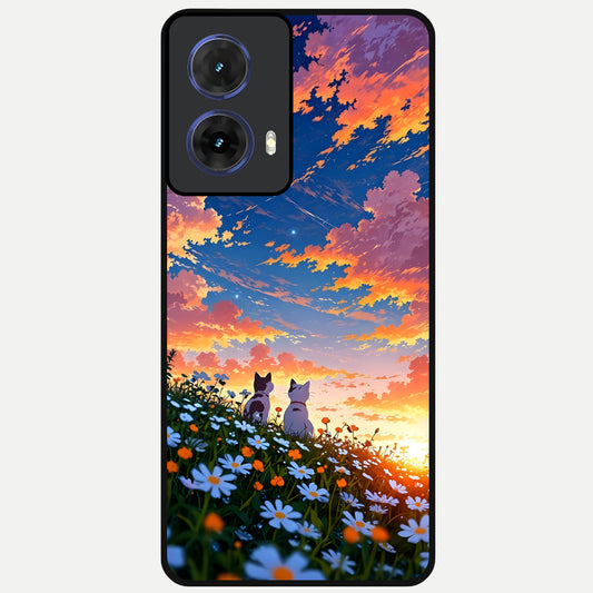  Two Cats Friends Glass Case For Moto G85 back cover – full design glossy printed glass finish