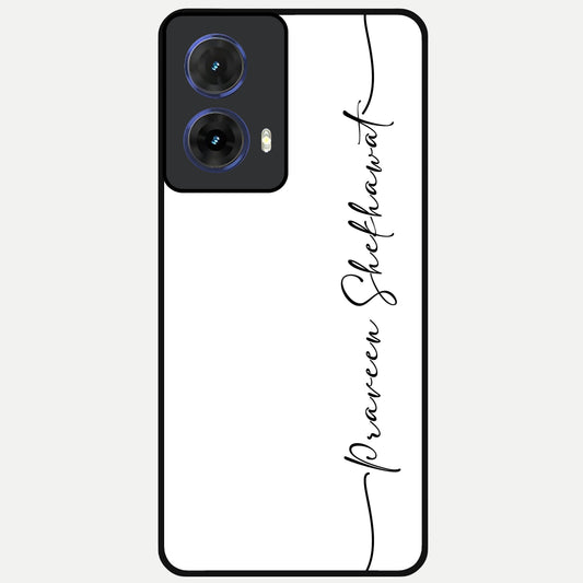  White Tune Custom Name Glass Case For Moto G85 back cover – personalized glossy printed glass finish