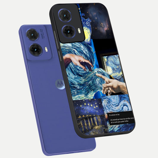  Aesthetic Vando Hands phone case For Moto G85 showing premium glass back cover with detailed artwork