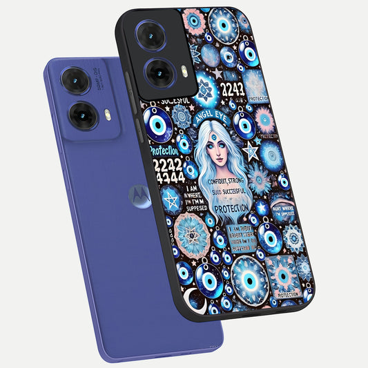  Angel Aura Shield phone case For Moto G85 showing premium glass back cover with detailed artwork