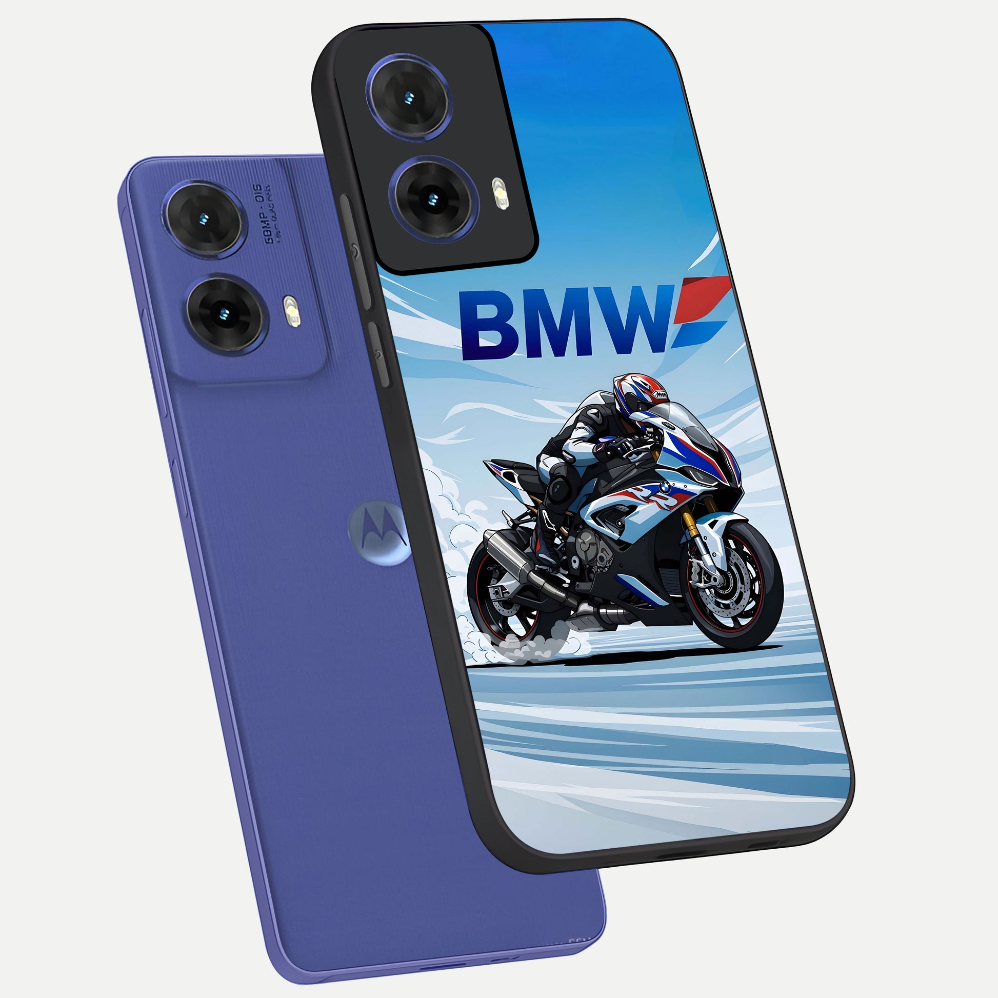  BMW Power Drift phone case For Moto G85 showing premium glass back cover with detailed artwork