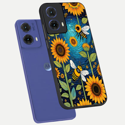  Bees And Sunflowers phone case For Moto G85 showing premium glass back cover with detailed artwork