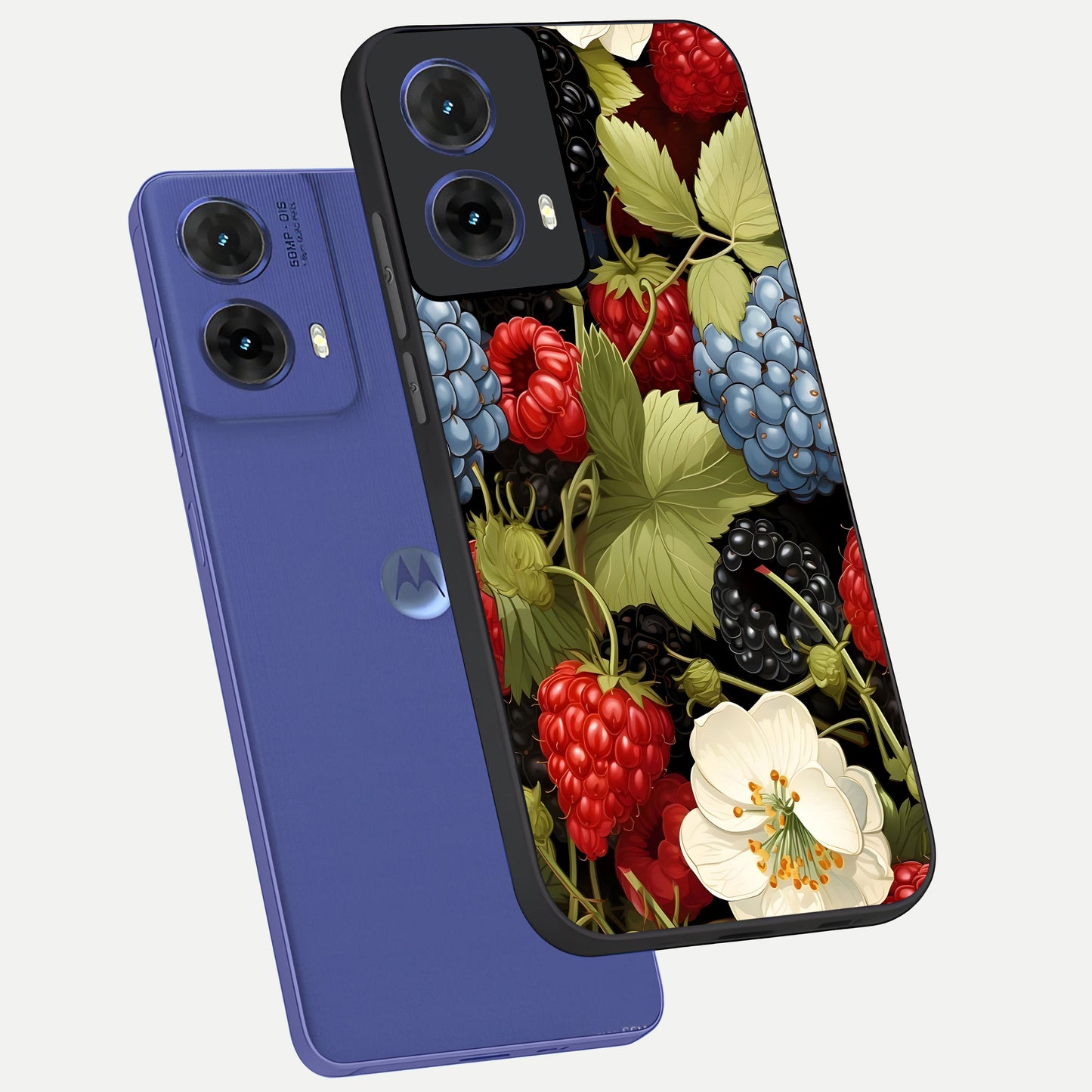  Berry Bloom Charm phone case For Moto G85 showing premium glass back cover with detailed artwork