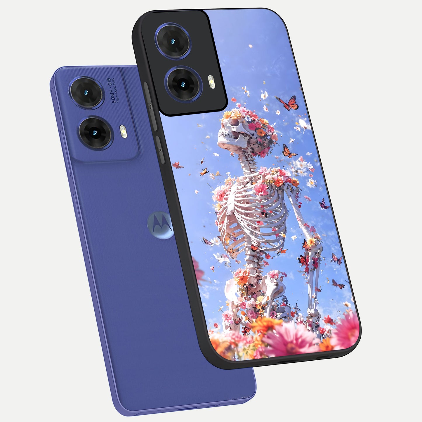  Bloom Beyond Bones phone case For Moto G85 showing premium glass back cover with detailed artwork