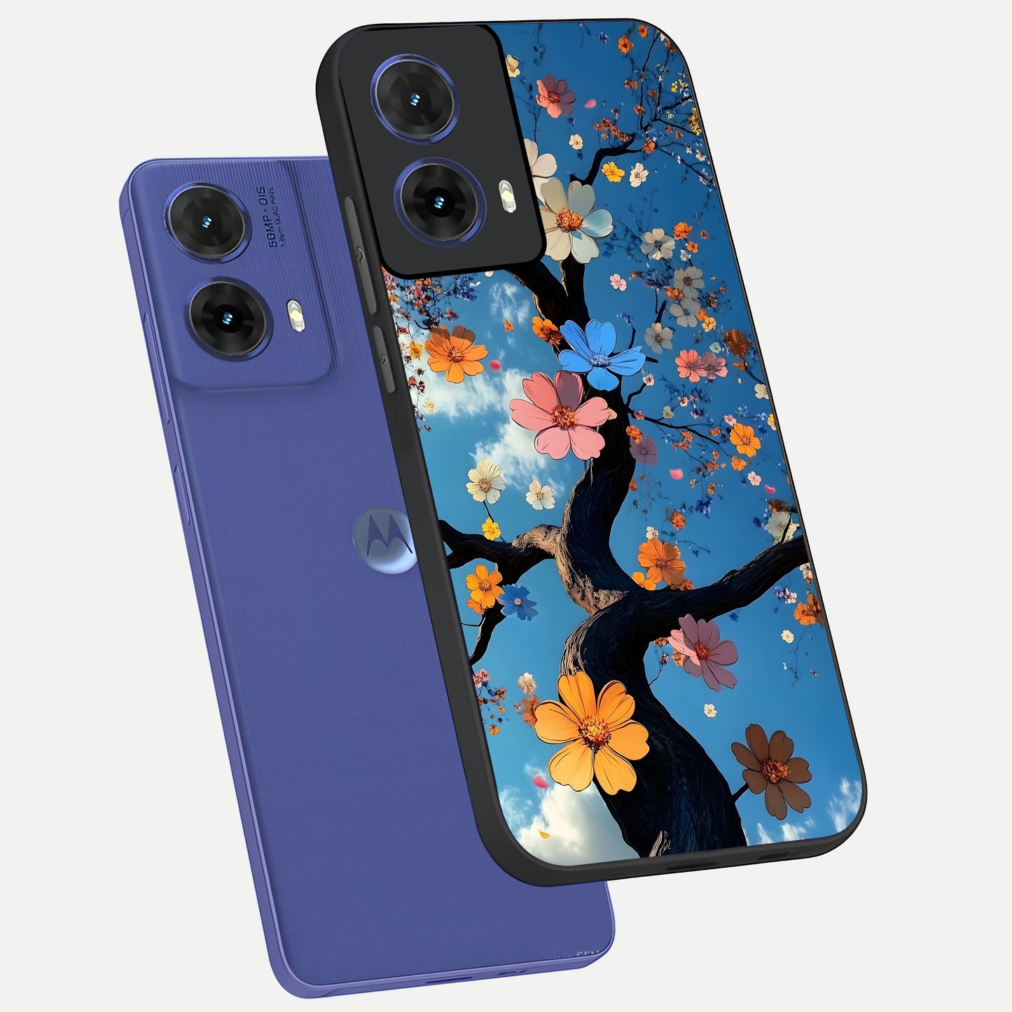  Blossom Dream Sky phone case For Moto G85 showing premium glass back cover with detailed artwork