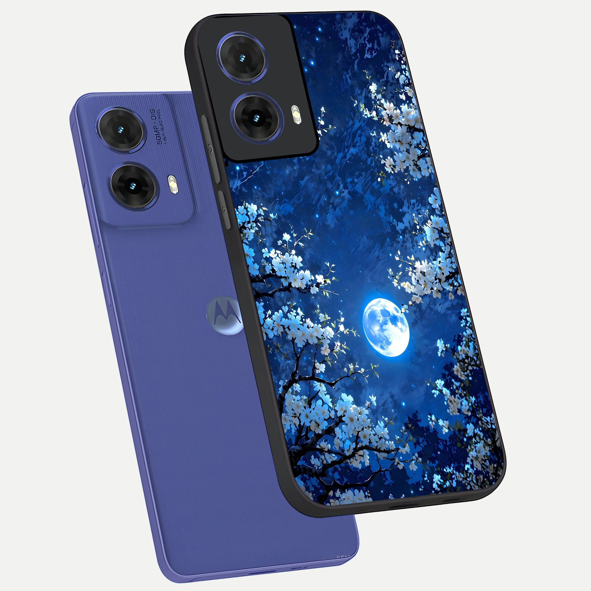  Blossom Moonlight Sky phone case For Moto G85 showing premium glass back cover with detailed artwork
