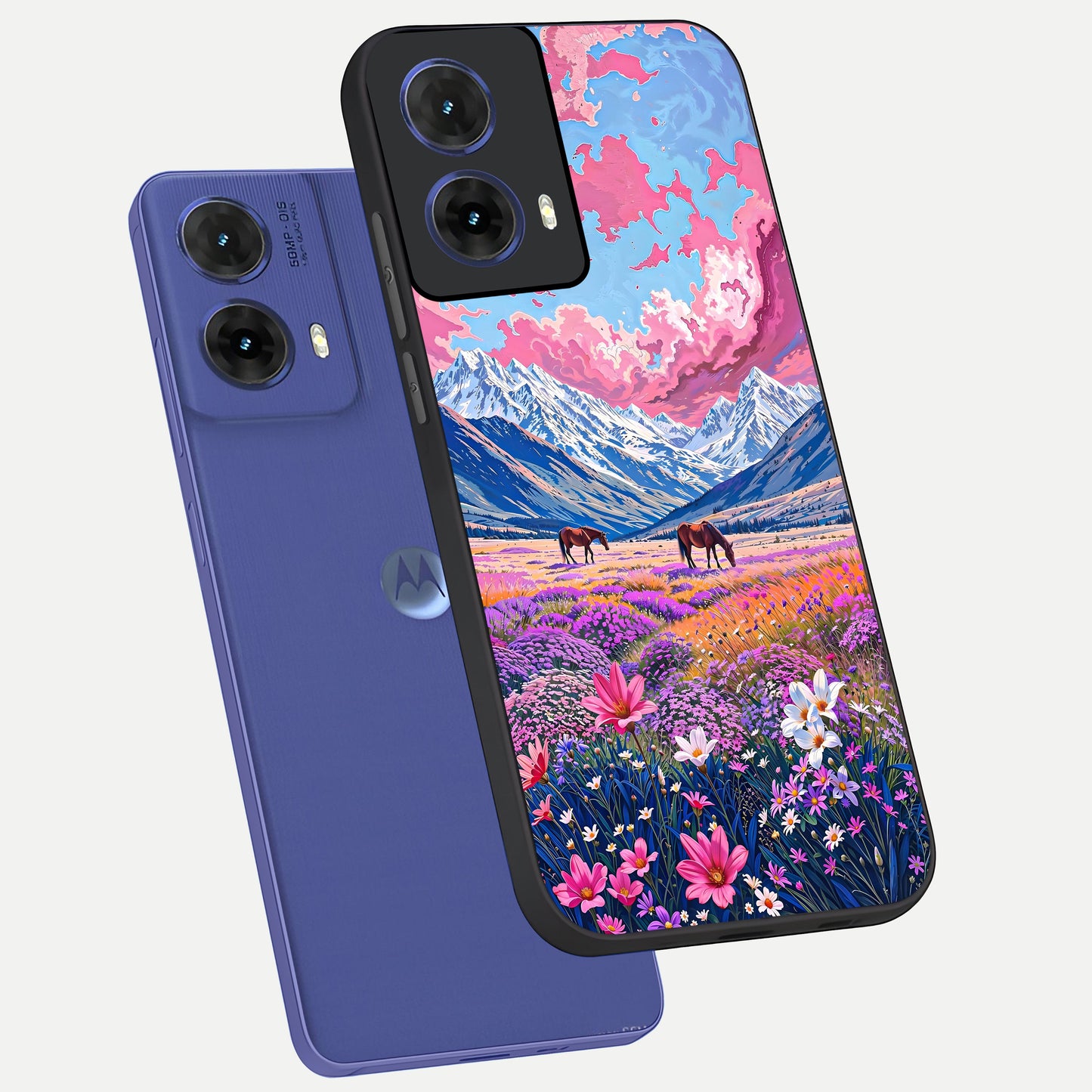  Blossom Valley Dream phone case For Moto G85 showing premium glass back cover with detailed artwork