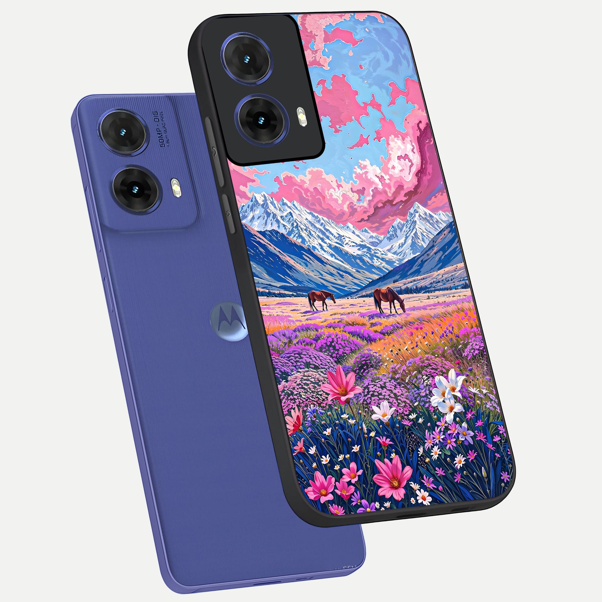  Blossom Valley Dream phone case For Moto G85 showing premium glass back cover with detailed artwork