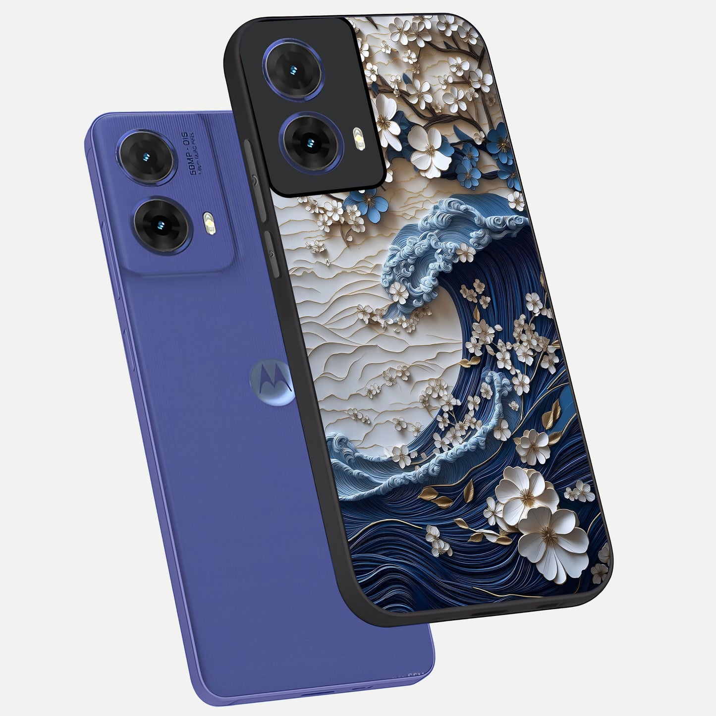  Blossom Wave Art phone case For Moto G85 showing premium glass back cover with detailed artwork