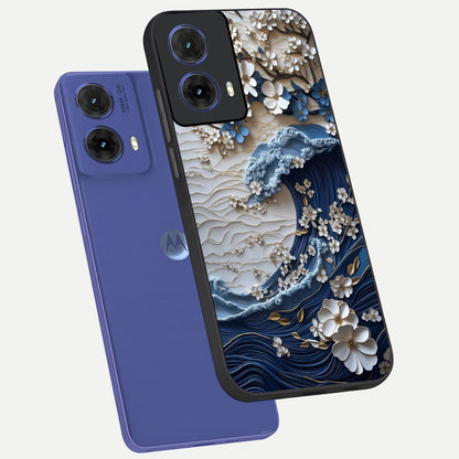  Blossom Wave Art phone case For Moto G85 showing premium glass back cover with detailed artwork