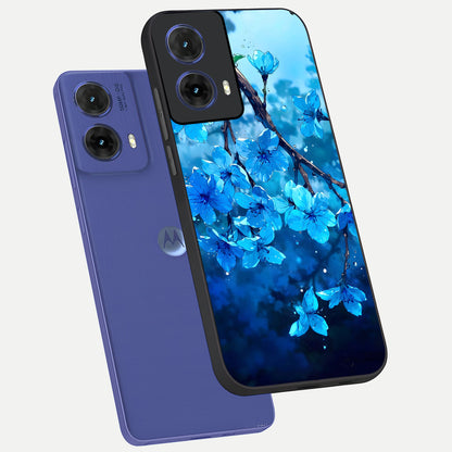  Blue Blossoms Branch phone case For Moto G85 showing premium glass back cover with detailed artwork