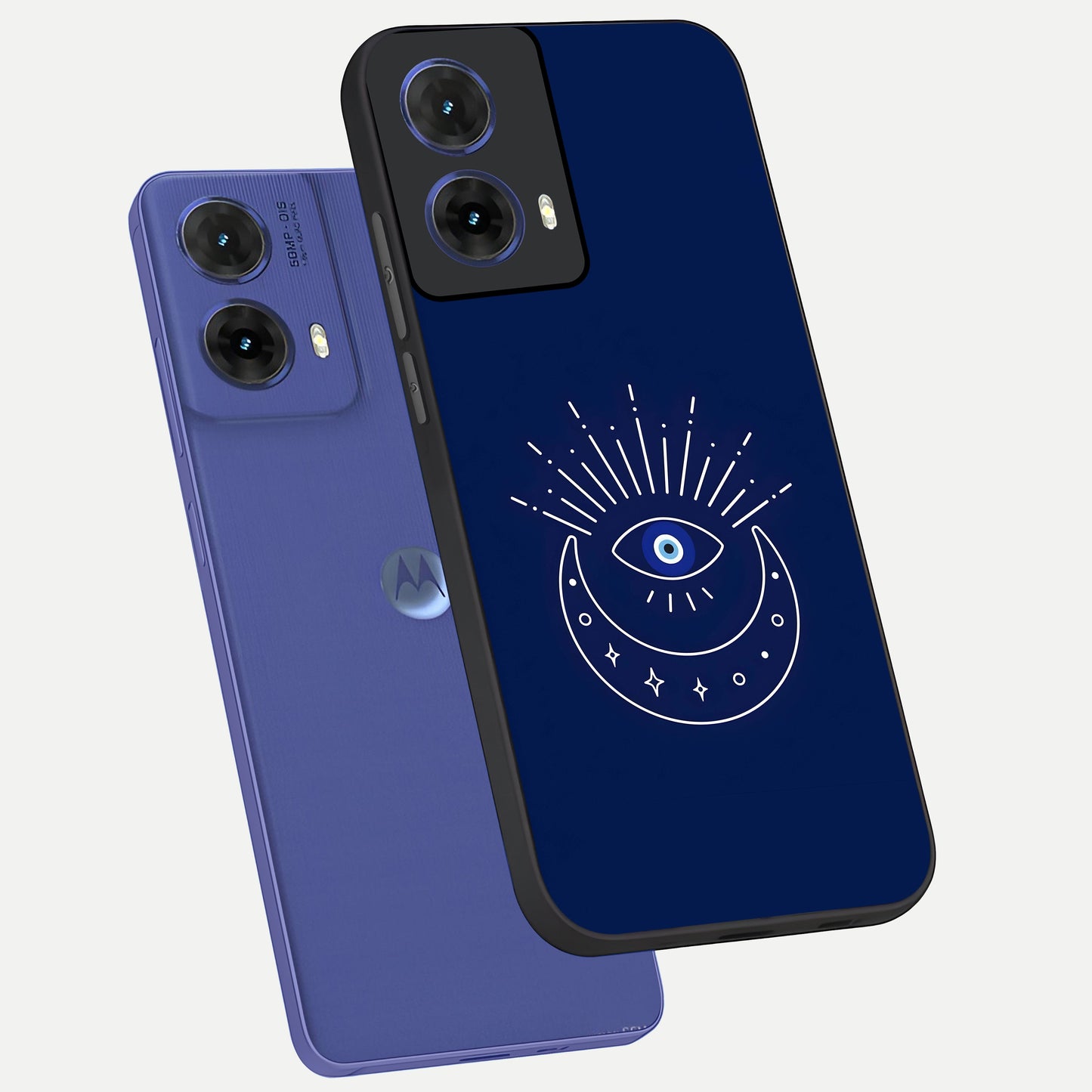  Blue Evil Eye phone case For Moto G85 showing premium glass back cover with detailed artwork