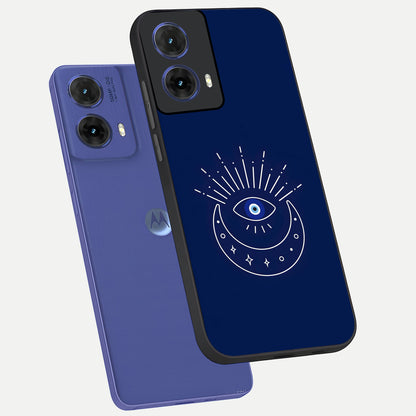  Blue Evil Eye phone case For Moto G85 showing premium glass back cover with detailed artwork