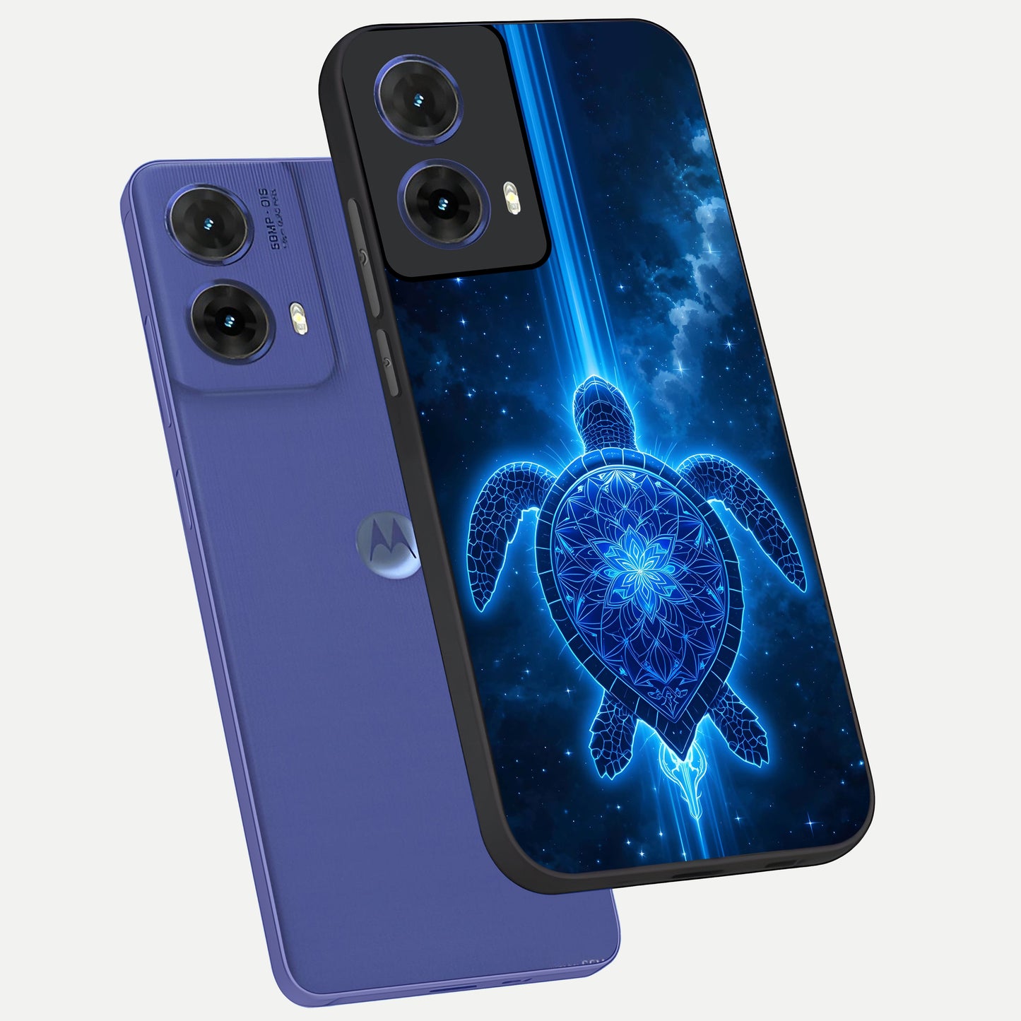  Blue Galaxy Turtle phone case For Moto G85 showing premium glass back cover with detailed artwork