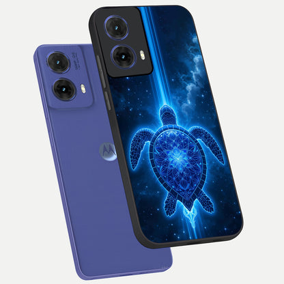  Blue Galaxy Turtle phone case For Moto G85 showing premium glass back cover with detailed artwork