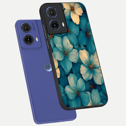  Blue Shade Floral phone case For Moto G85 showing premium glass back cover with detailed artwork