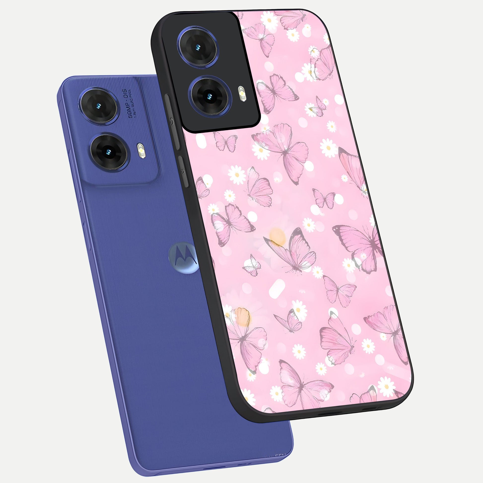  Blush Butterfly Garden phone case For Moto G85 showing premium glass back cover with detailed artwork