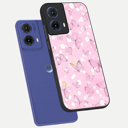  Blush Butterfly Garden phone case For Moto G85 showing premium glass back cover with detailed artwork