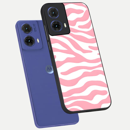 Blush Zebra Flow phone case For Moto G85 showing premium glass back cover with detailed artwork
