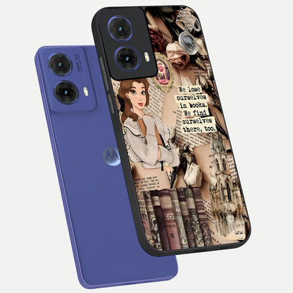  Bookish Dream World phone case For Moto G85 showing premium glass back cover with detailed artwork