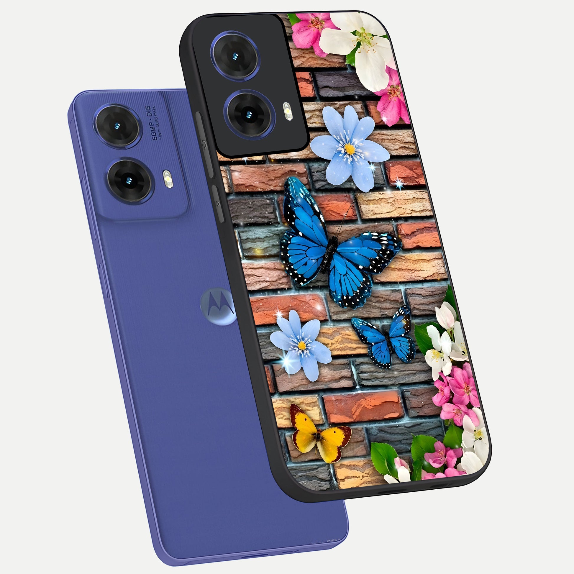  Brick Bloom Flight phone case For Moto G85 showing premium glass back cover with detailed artwork