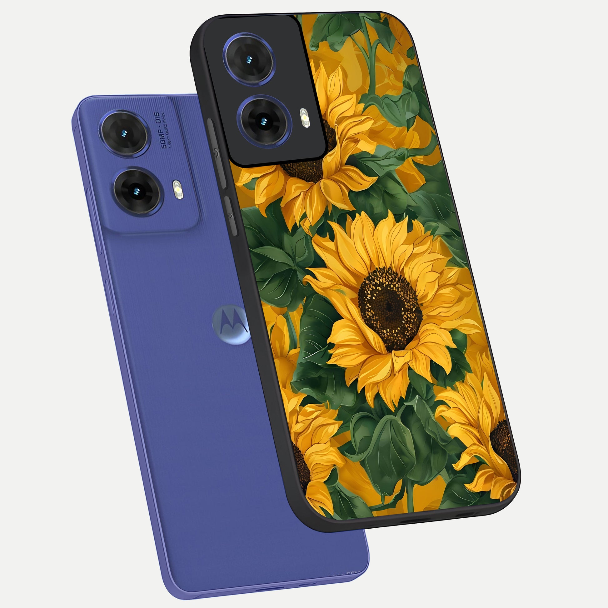  Bright Sunflower Bloom phone case For Moto G85 showing premium glass back cover with detailed artwork
