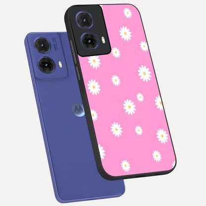  Bubblegum Daisy Pop phone case For Moto G85 showing premium glass back cover with detailed artwork
