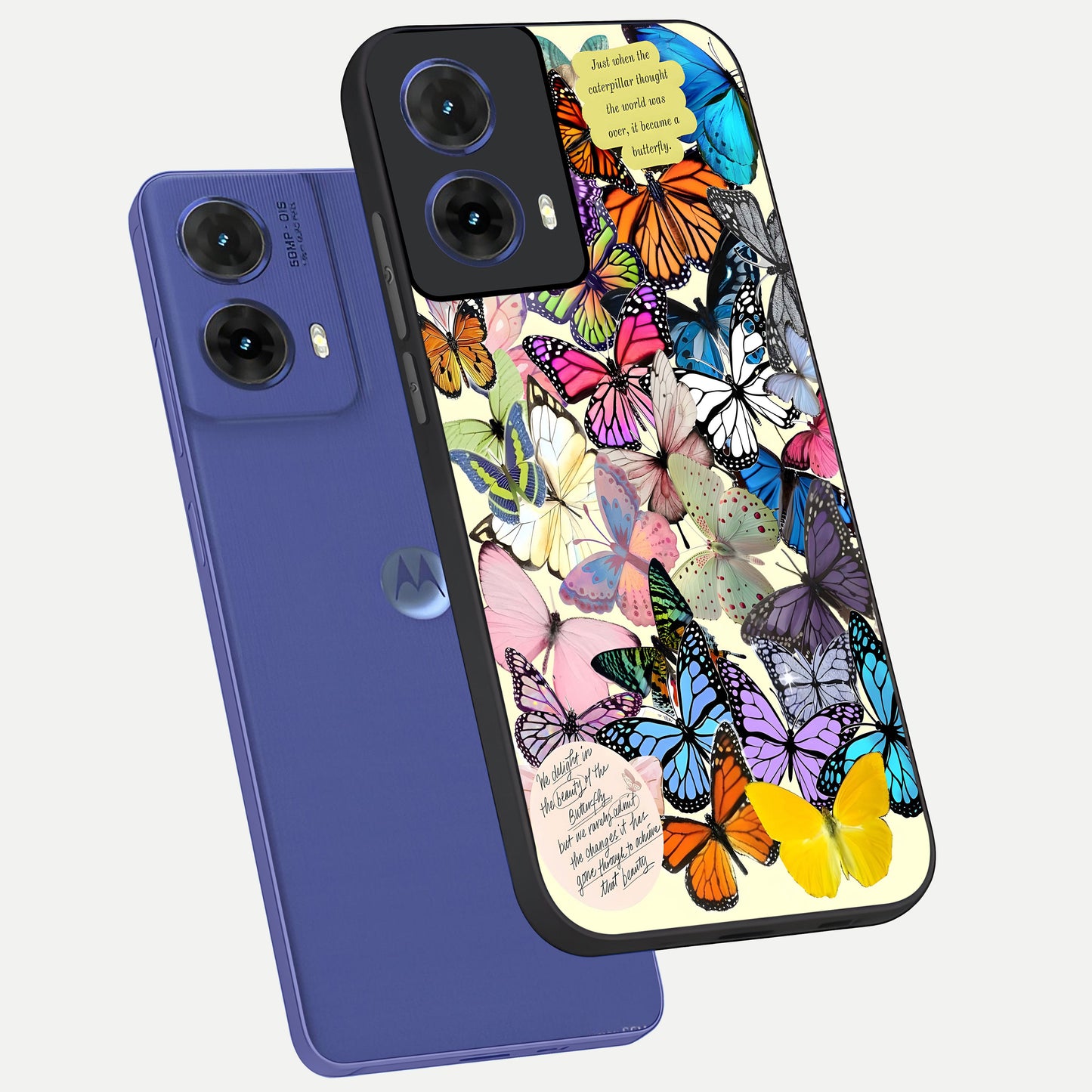  Butterflies Petal Dream phone case For Moto G85 showing premium glass back cover with detailed artwork