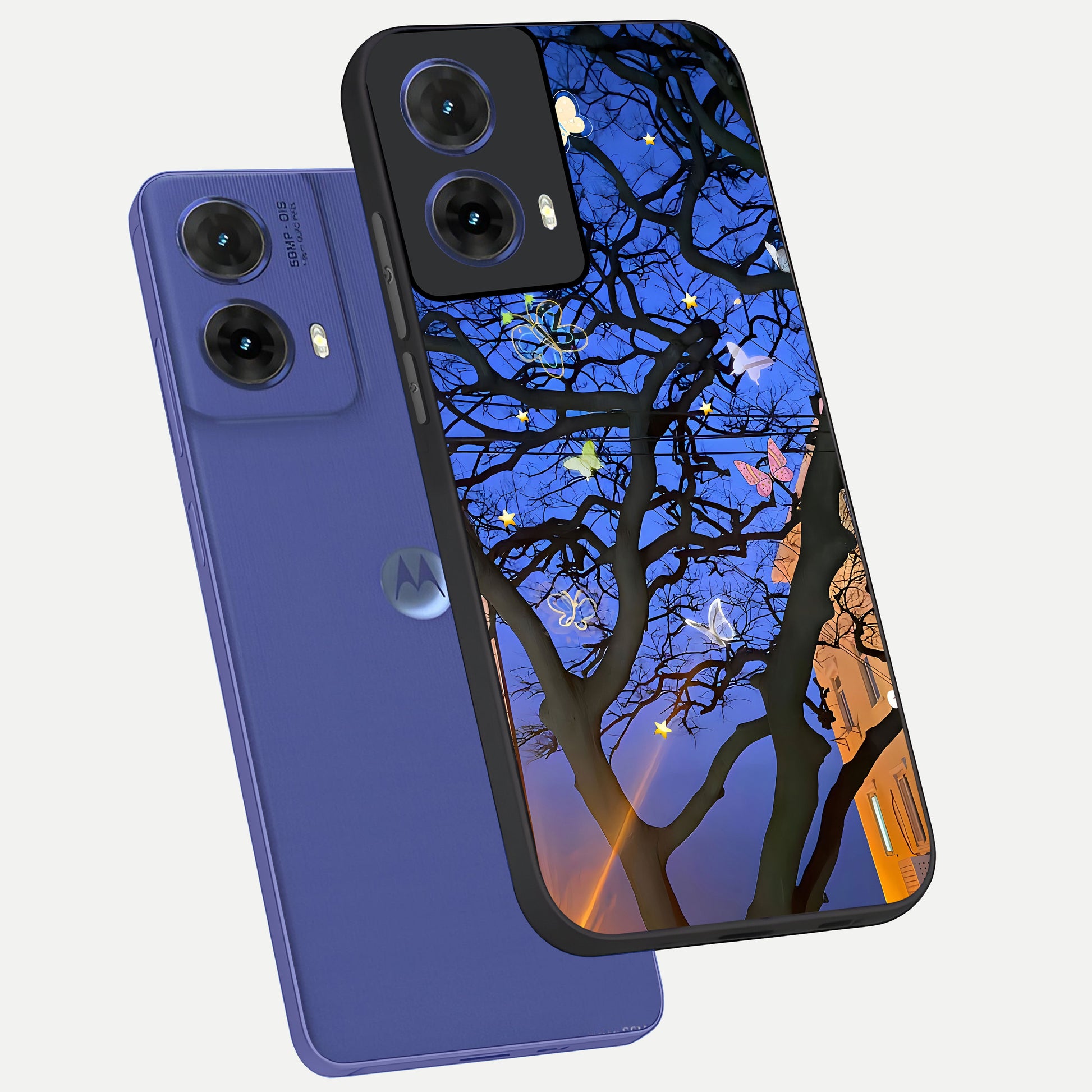  Butterfly Night Magic phone case For Moto G85 showing premium glass back cover with detailed artwork