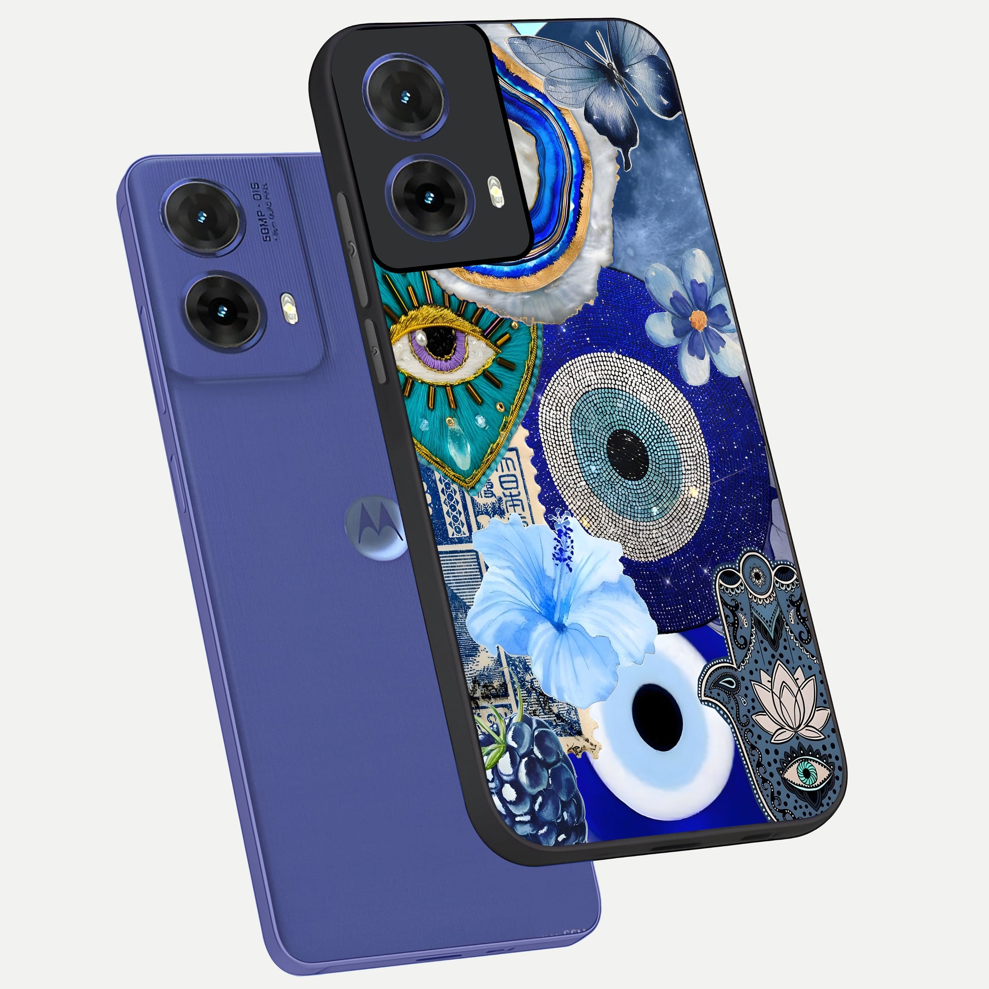  Celestial Blue Vision phone case For Moto G85 showing premium glass back cover with detailed artwork