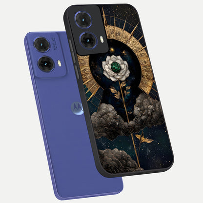  Celestial Lotus Morang phone case For Moto G85 showing premium glass back cover with detailed artwork
