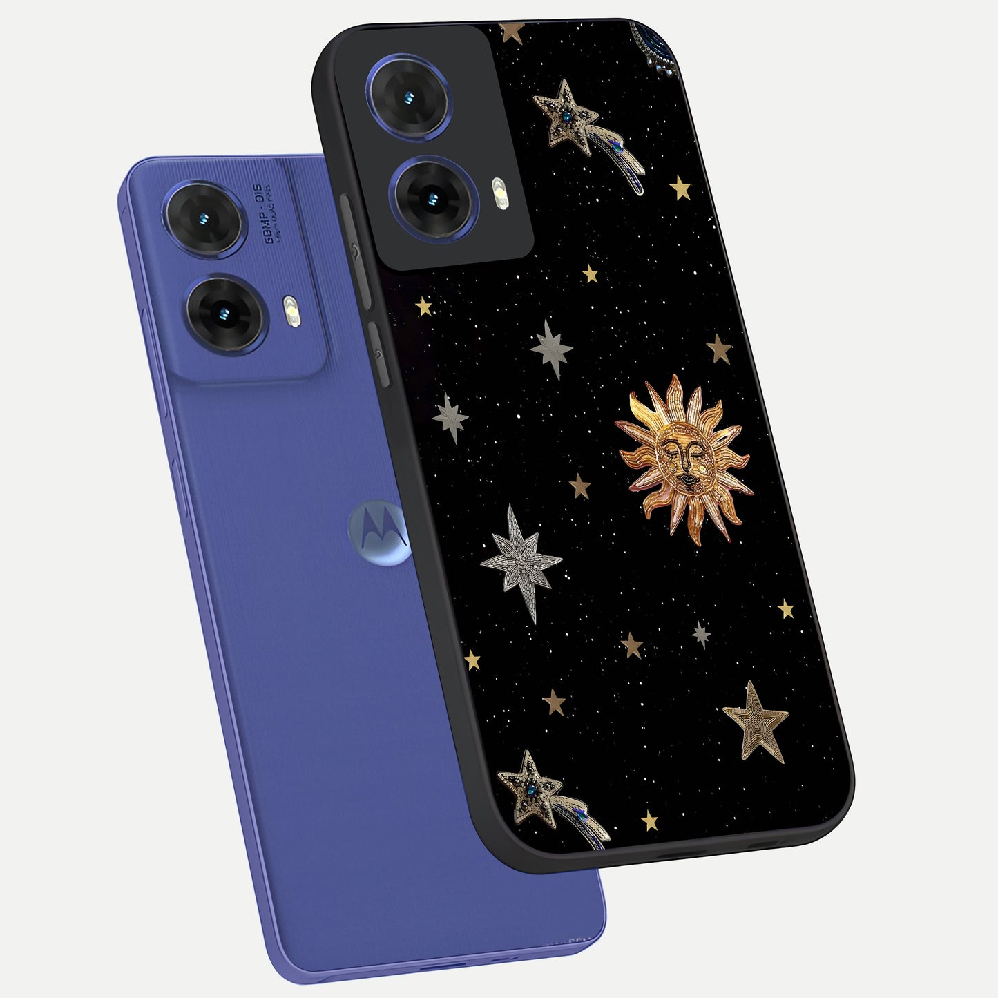  Celestial Moon With Stars phone case For Moto G85 showing premium glass back cover with detailed artwork