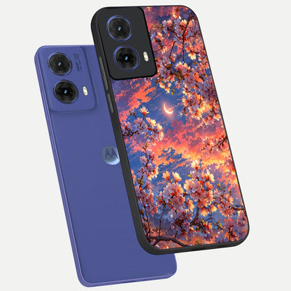  Celestial Sakura Sunset phone case For Moto G85 showing premium glass back cover with detailed artwork