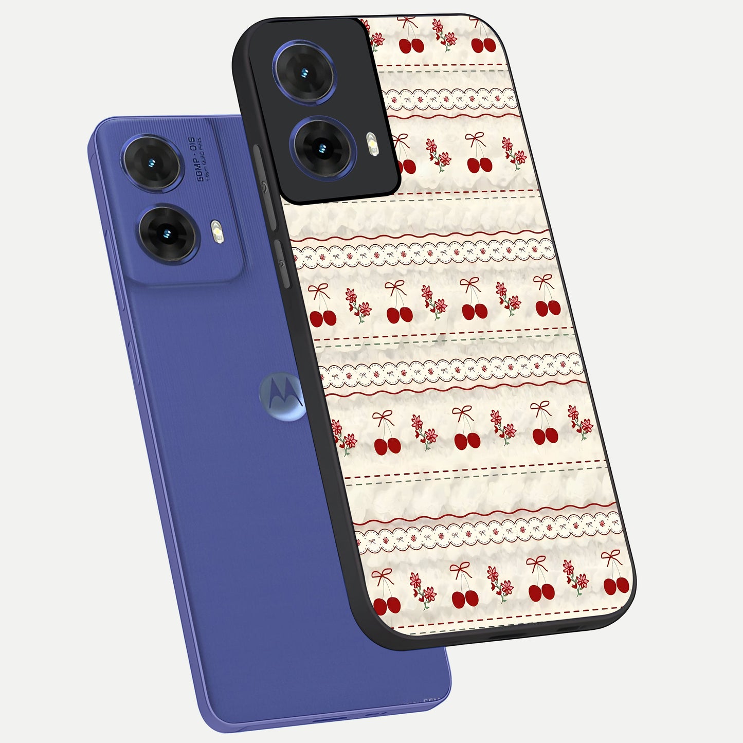  Cherry Bloom Charm phone case For Moto G85 showing premium glass back cover with detailed artwork