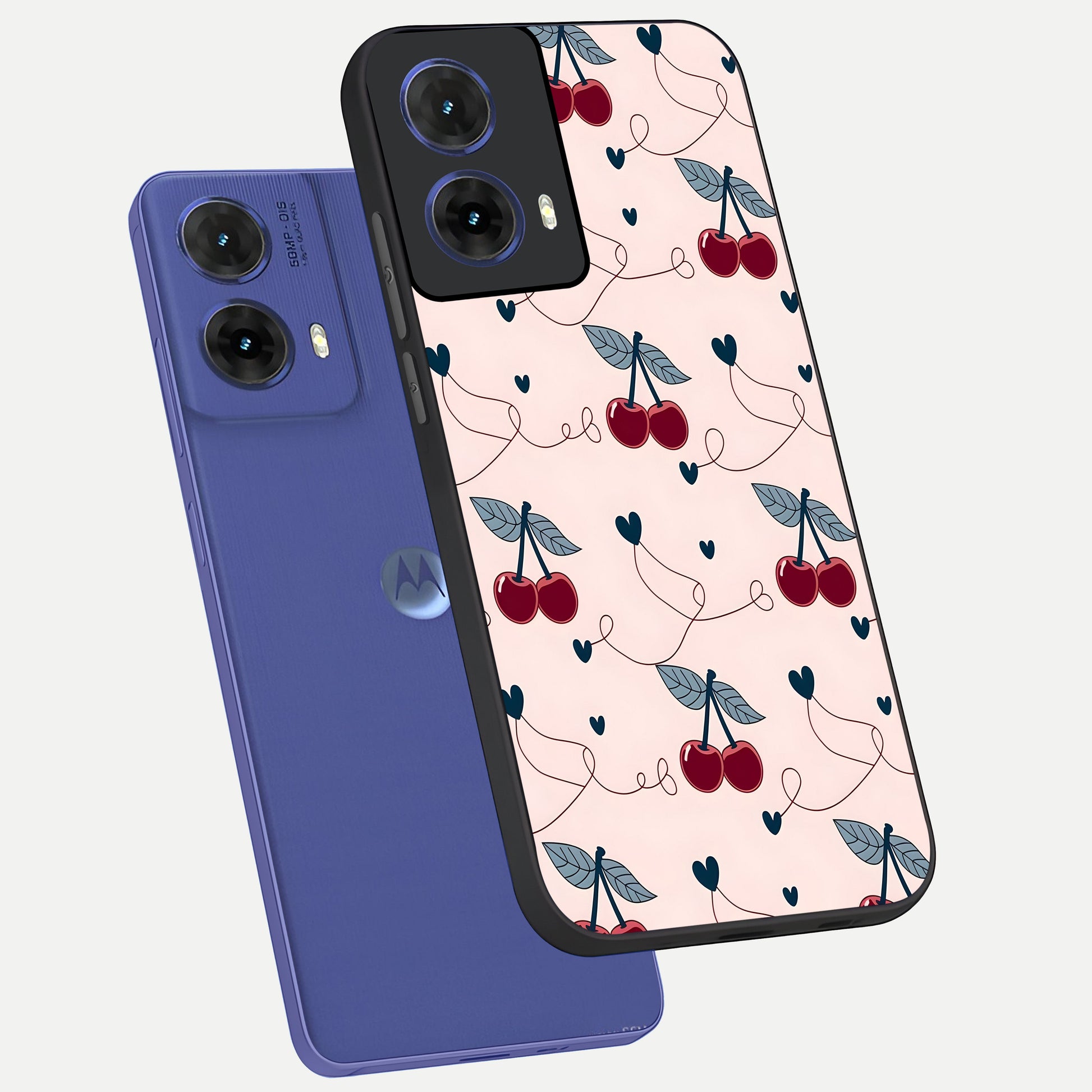  Cherry Heart Line phone case For Moto G85 showing premium glass back cover with detailed artwork