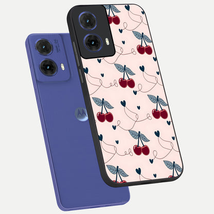  Cherry Heart Line phone case For Moto G85 showing premium glass back cover with detailed artwork