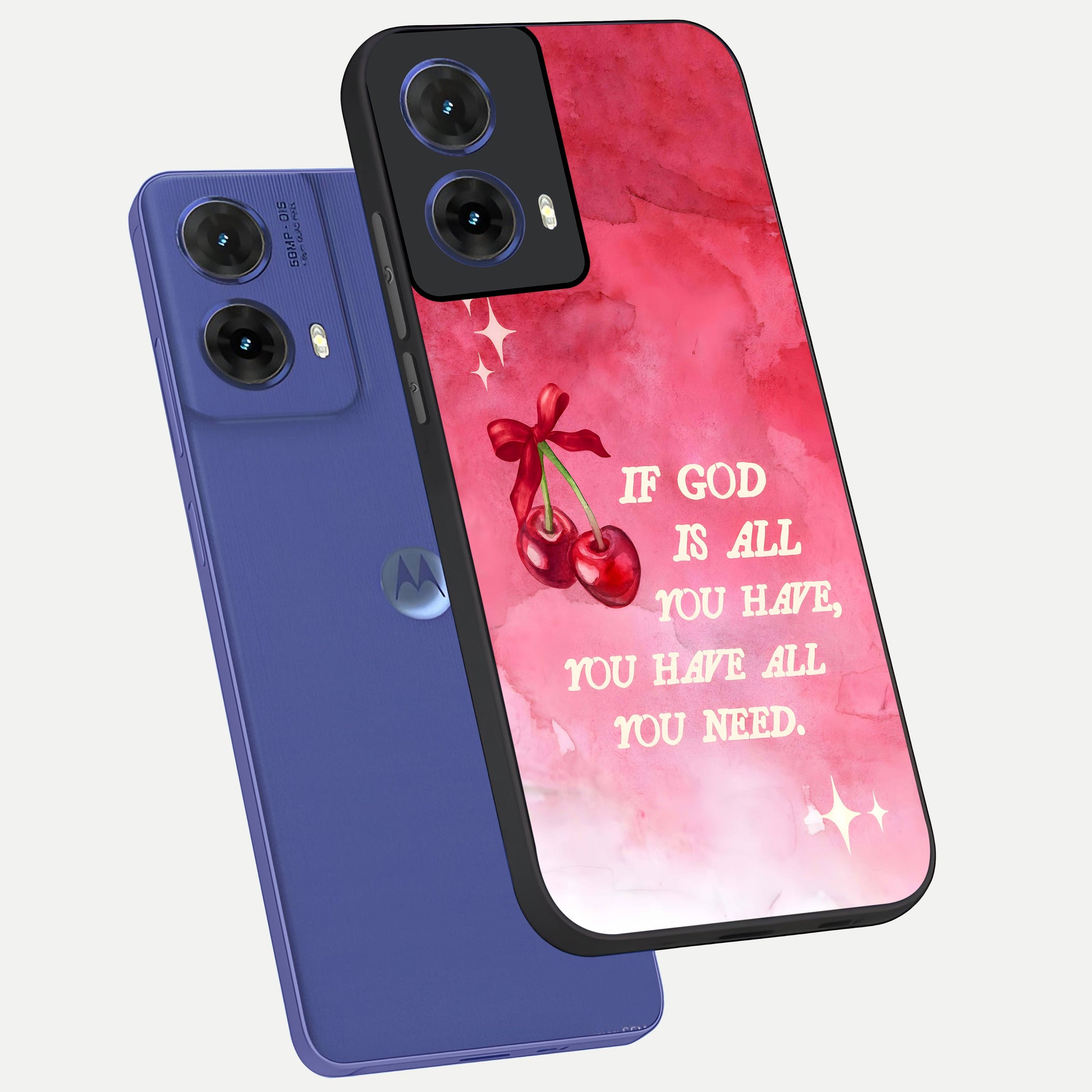  Cherry Quote phone case For Moto G85 showing premium glass back cover with detailed artwork