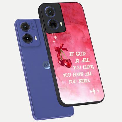  Cherry Quote phone case For Moto G85 showing premium glass back cover with detailed artwork