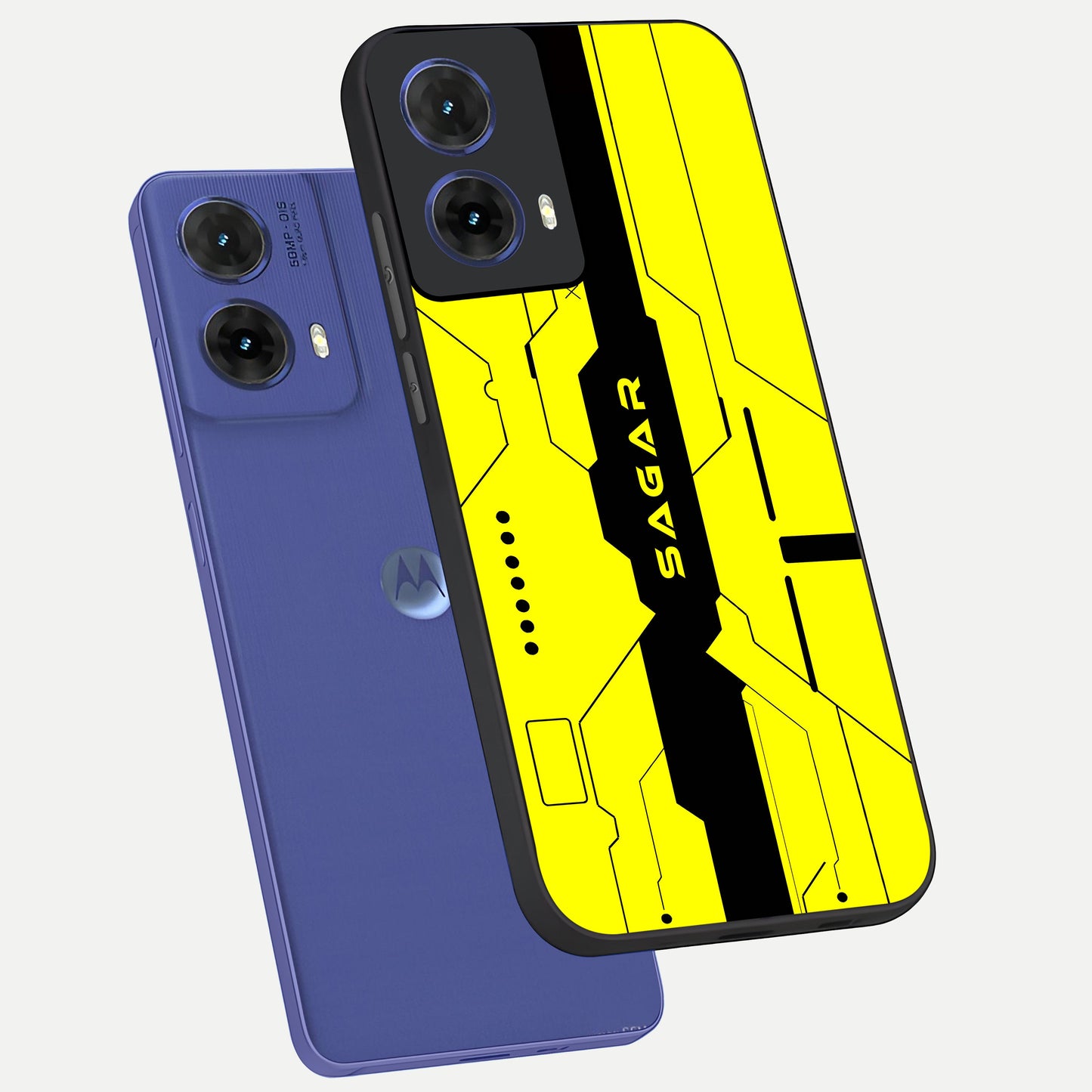  Circuit CYBERPUNK Custom Name phone case For Moto G85 showing premium glass back cover with detailed artwork