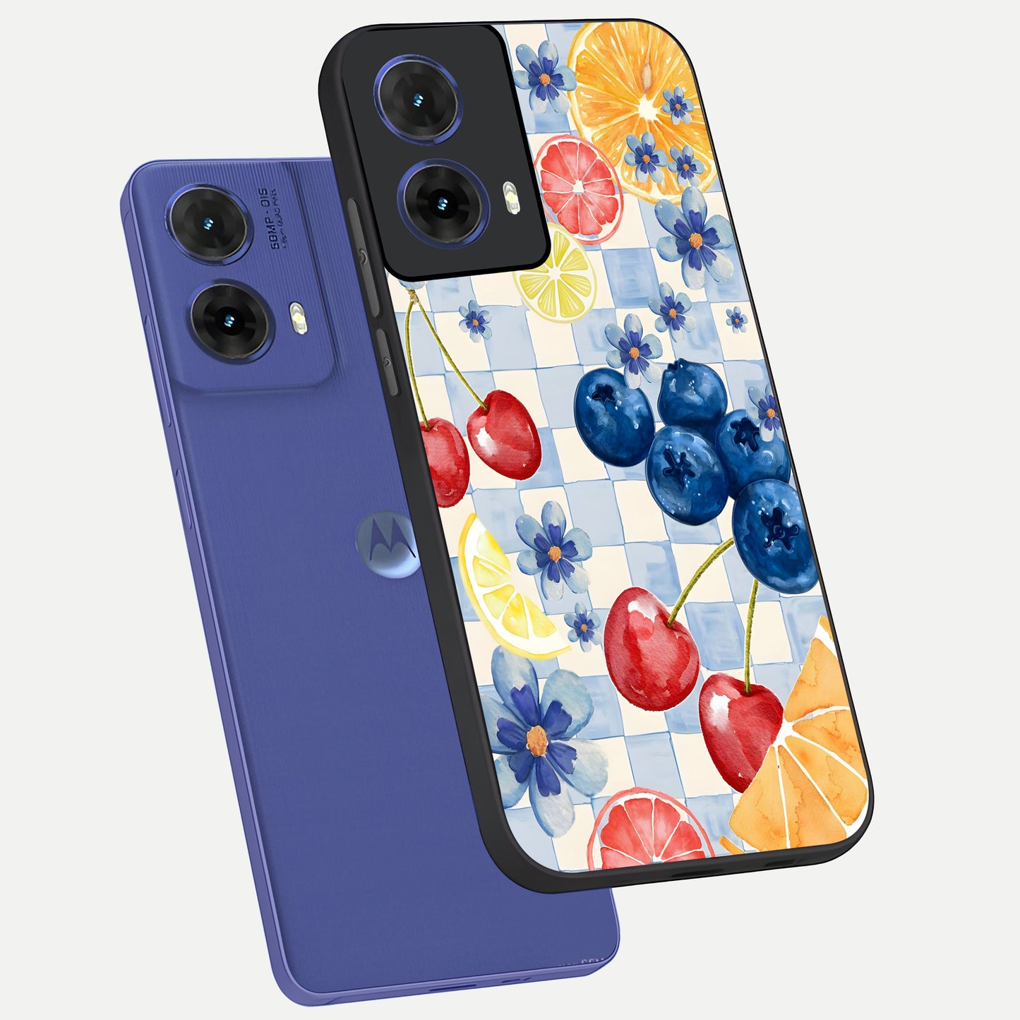  Citrus Bloom Joy phone case For Moto G85 showing premium glass back cover with detailed artwork