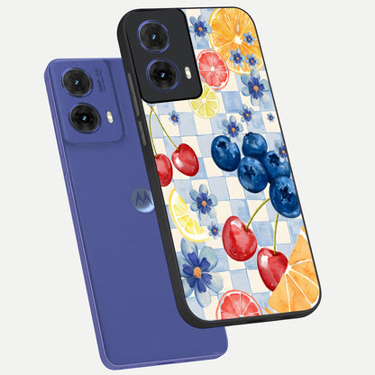  Citrus Bloom Joy phone case For Moto G85 showing premium glass back cover with detailed artwork