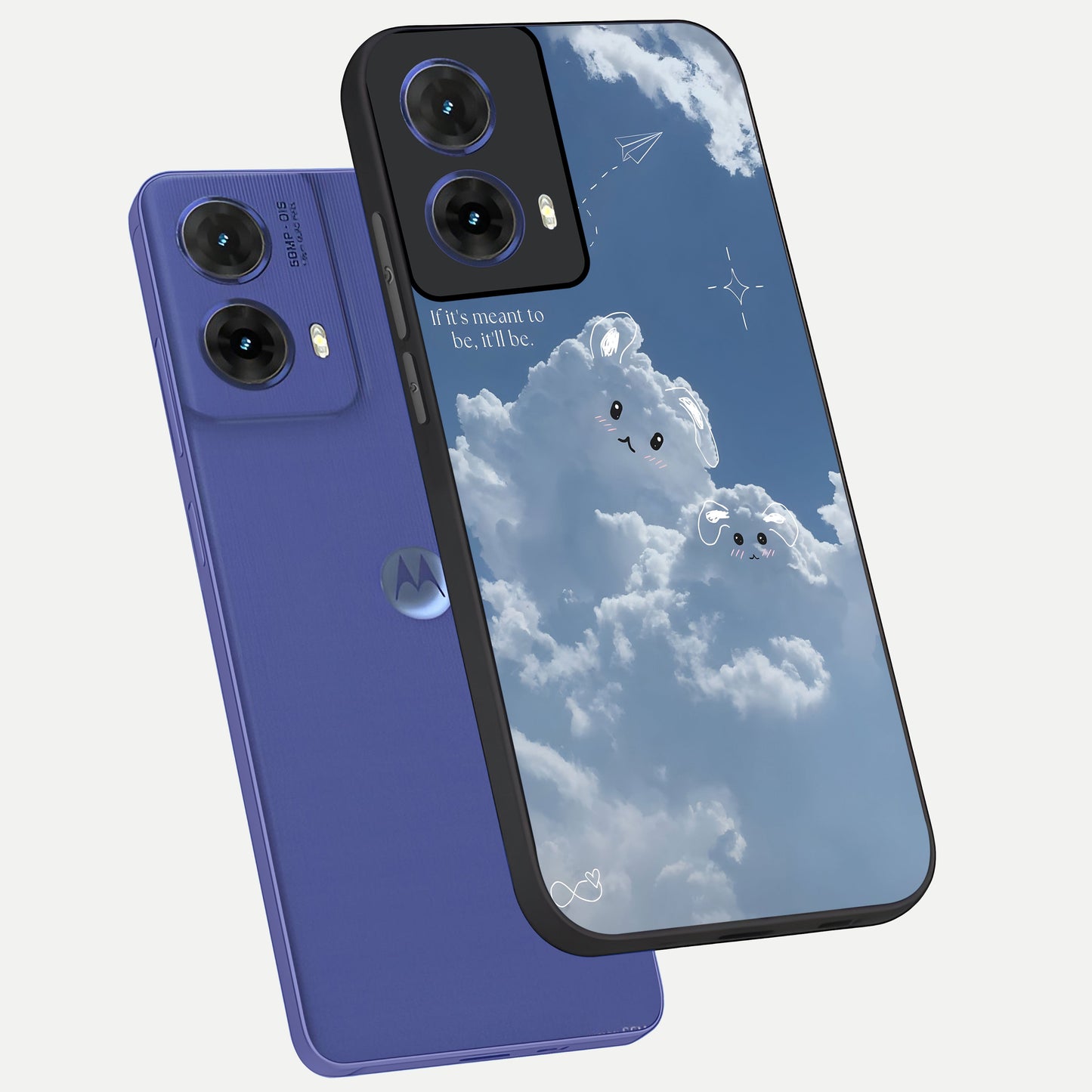  Cloud Bunny Dreams phone case For Moto G85 showing premium glass back cover with detailed artwork