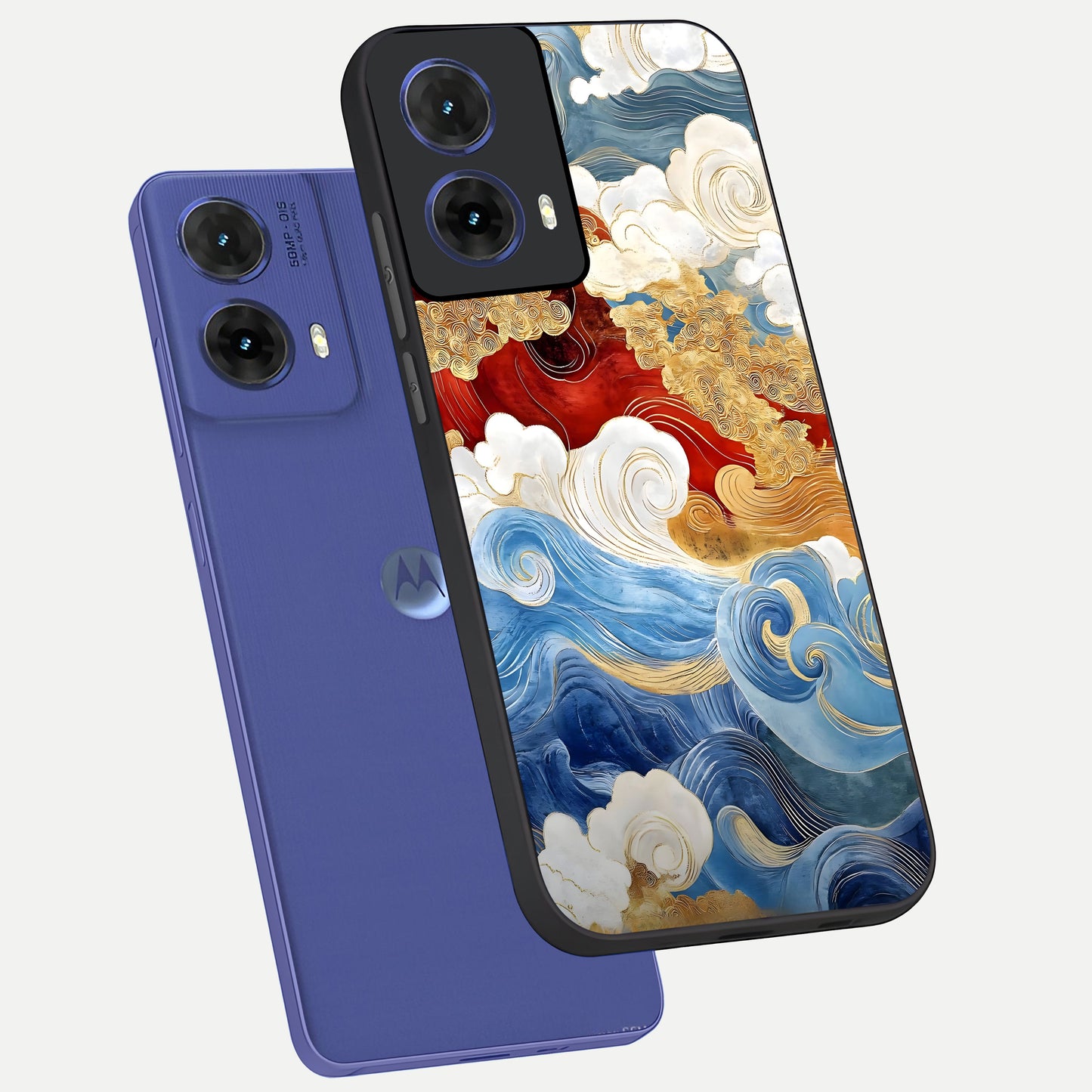  Colored Waves phone case For Moto G85 showing premium glass back cover with detailed artwork