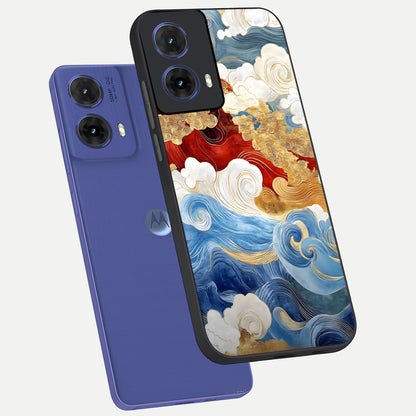  Colored Waves phone case For Moto G85 showing premium glass back cover with detailed artwork