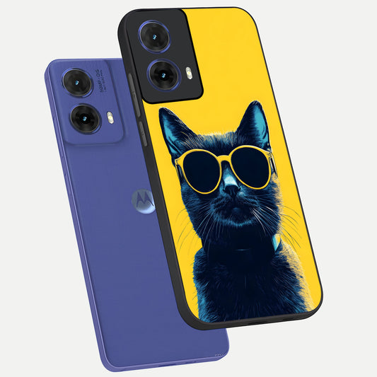  Cool Cat Vibes phone case For Moto G85 showing premium glass back cover with detailed artwork