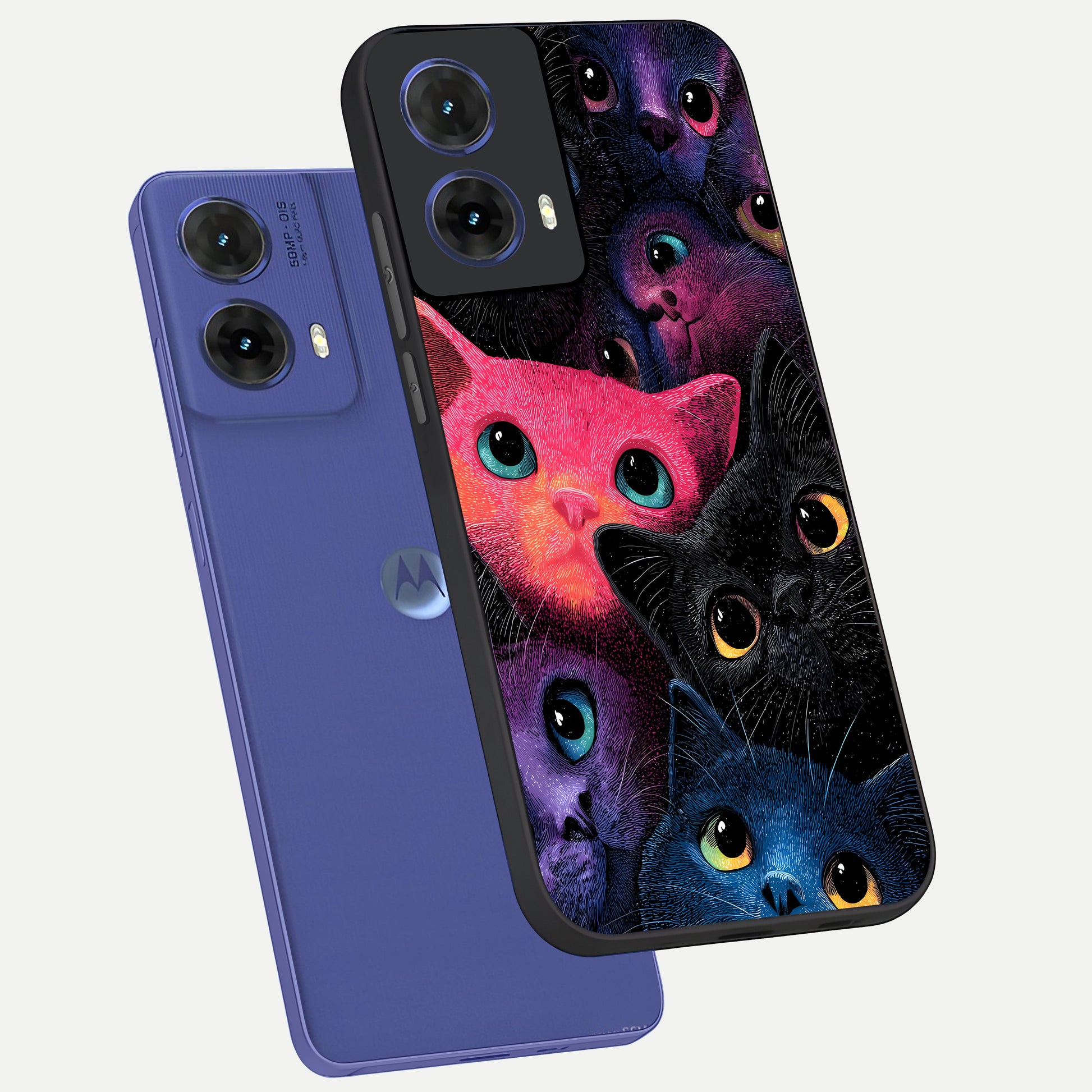  Cosmic Cats Dreams phone case For Moto G85 showing premium glass back cover with detailed artwork