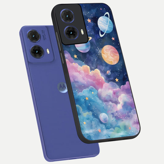  Cosmic Planet Dreams phone case For Moto G85 showing premium glass back cover with detailed artwork