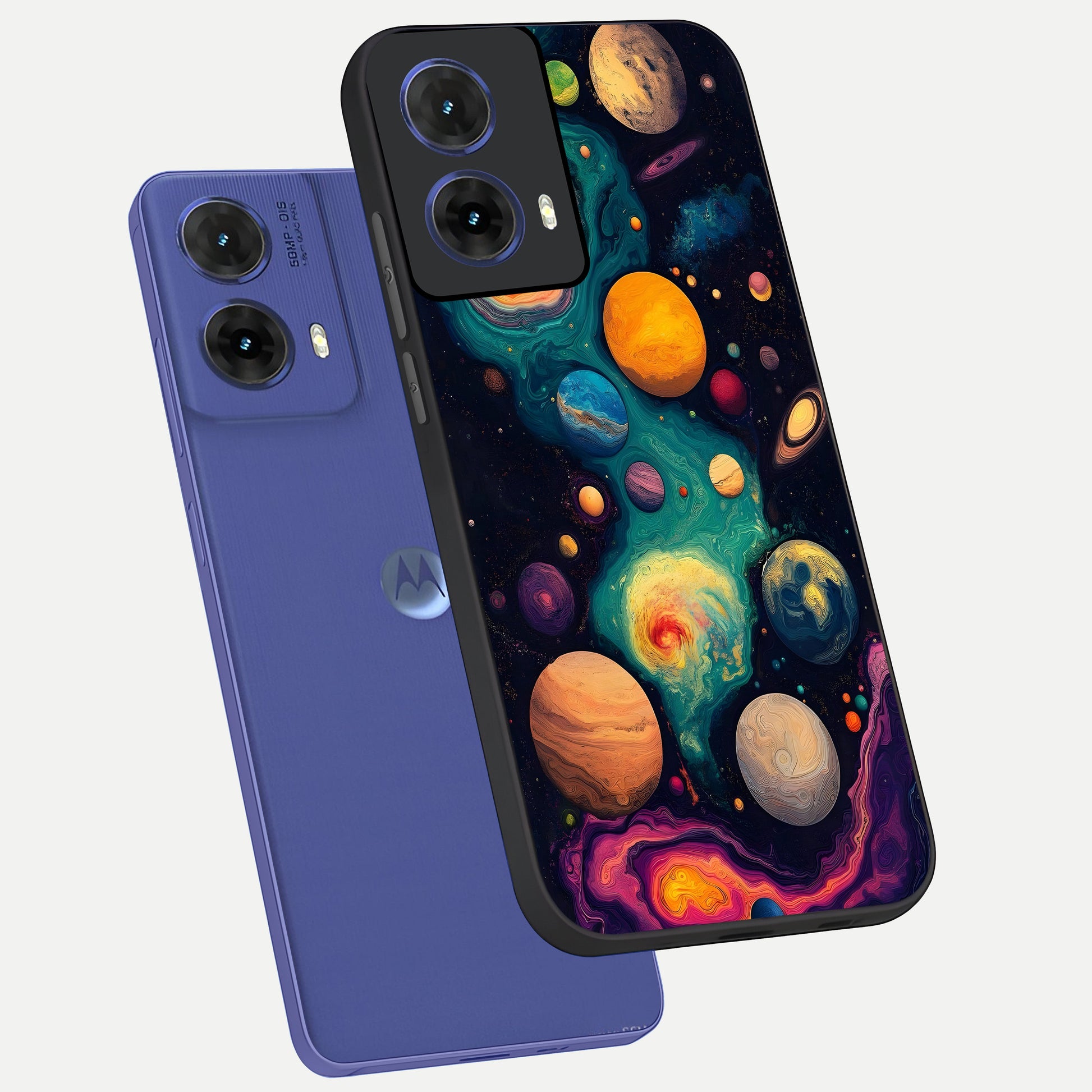  Cosmic Planet Journey phone case For Moto G85 showing premium glass back cover with detailed artwork