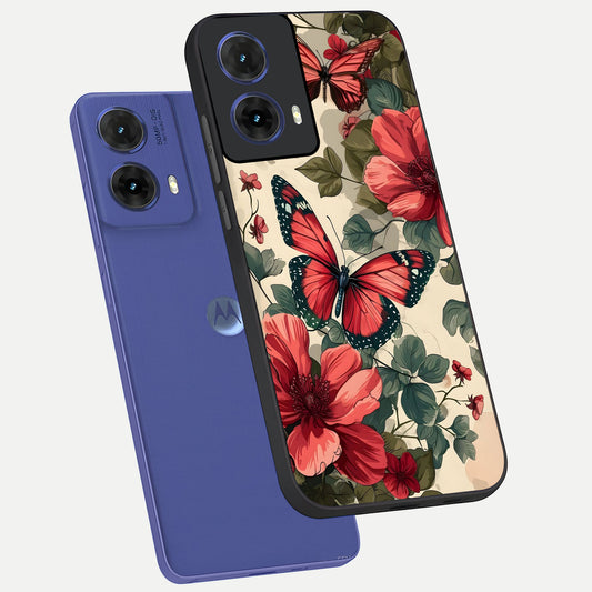  Crimson Butterfly Garden phone case For Moto G85 showing premium glass back cover with detailed artwork