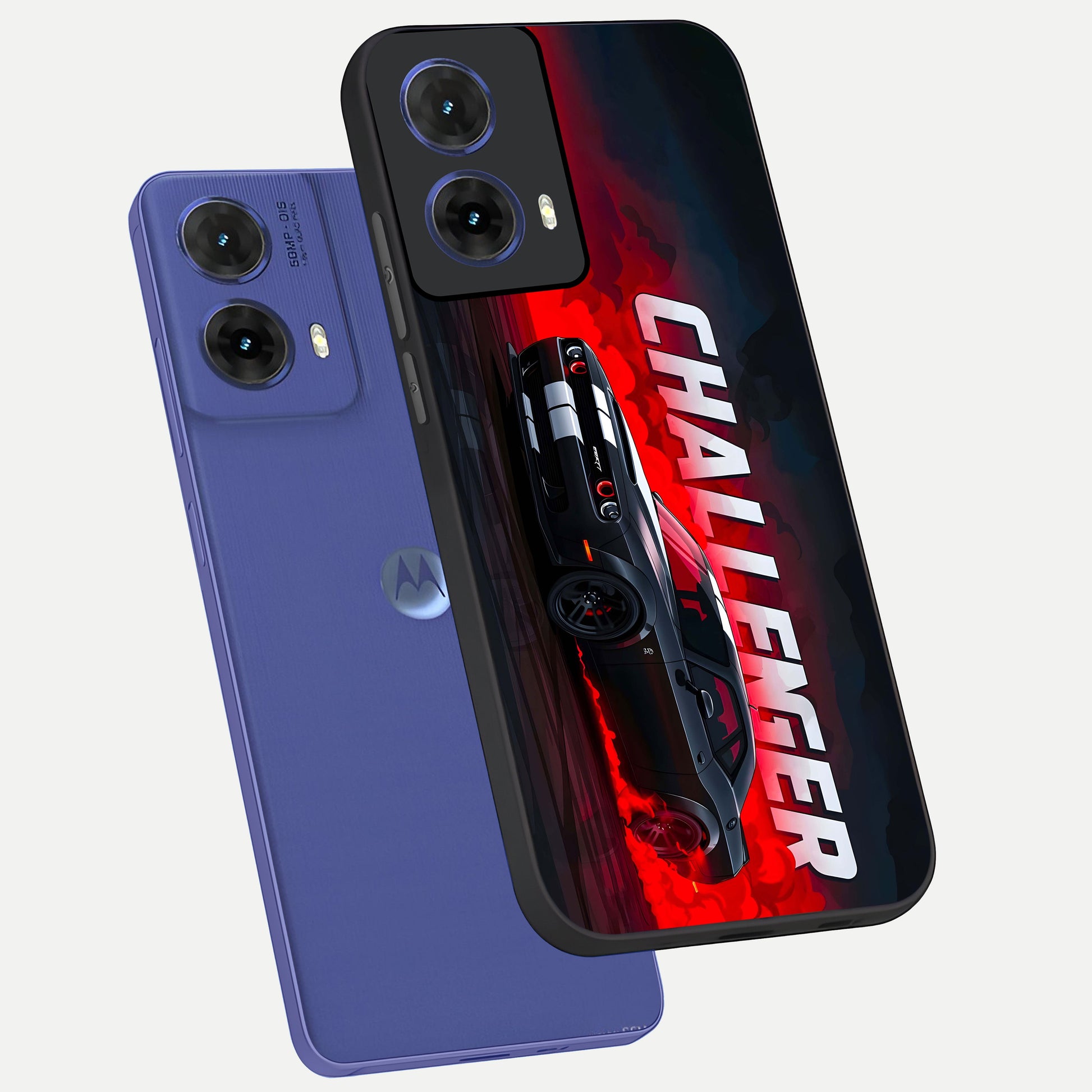  Crimson Challenger Fury phone case For Moto G85 showing premium glass back cover with detailed artwork